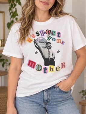 Gildan White Tee with Colorful 'Respect Your Mother' Graphic